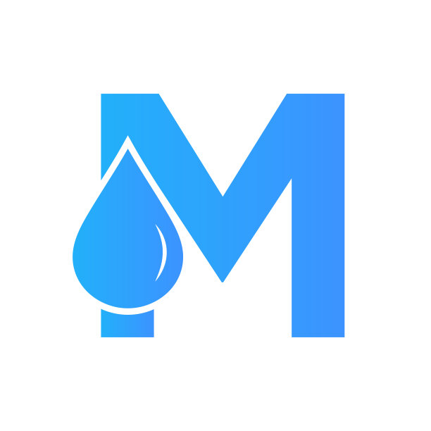 字母M水标志元素向量模板。水滴标志符号图片下载