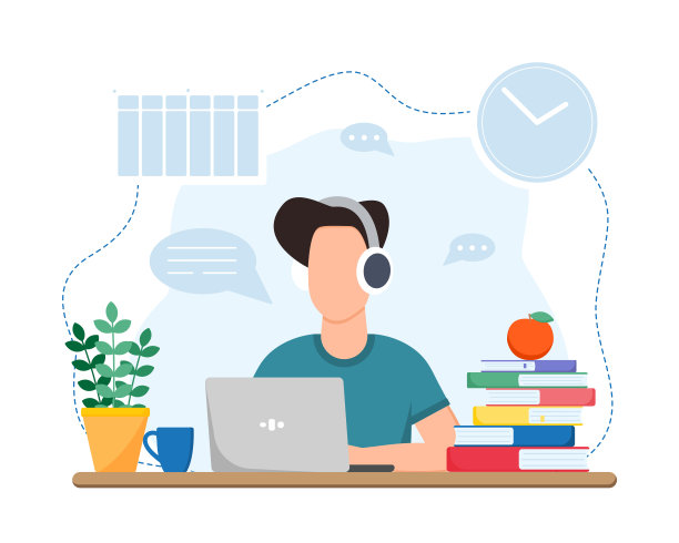 在家工作或学习。男孩坐在餐桌旁。在线教育的概念。自由职业者。呆在家里。图片下载