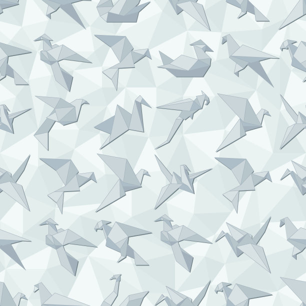 一套12折纸鸟。无缝图案与折纸鸟图片下载