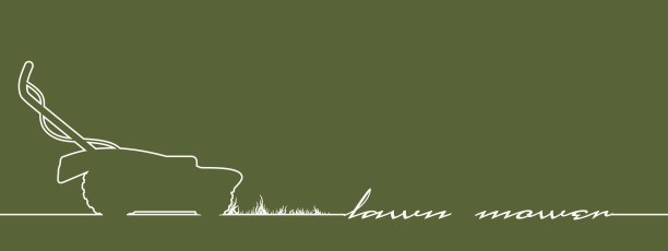 割草机在细线风格。修剪、修剪和割草电动或汽油割草机工作工具的花园。割草机。连续的线图片下载