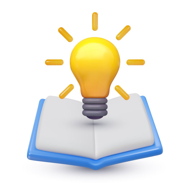 打开书，灯泡孤立在白色背景。3d现实矢量插图在最小的现代卡通风格。创意光面塑料概念设计。装饰时尚组合。图片下载