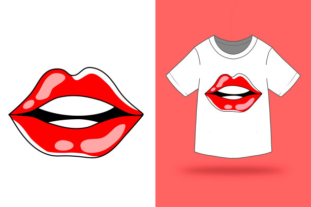 红唇时髦时髦t恤图形设计矢量插图图片下载