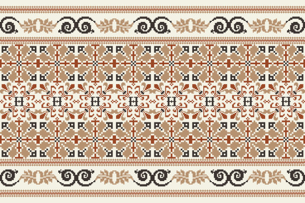 美丽的花十字缝无缝图案。图片下载