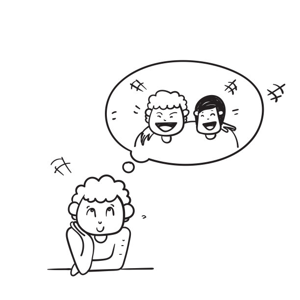 手绘涂鸦人想念和想朋友插图向量图片下载