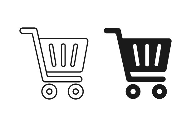空的和满的手推车或篮子商店标志，销售图标。矢量插图。图片下载
