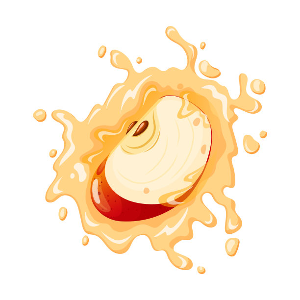 苹果飞溅卡通矢量插图图片下载