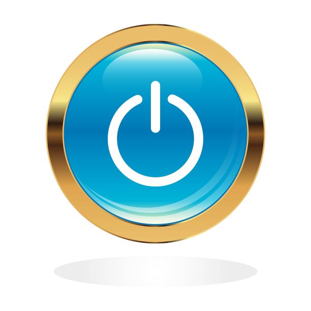 蓝色亮面按钮上的电源标志图片下载