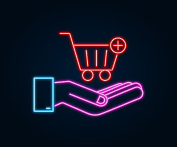 添加购物车霓虹灯图标与手购物车图片下载