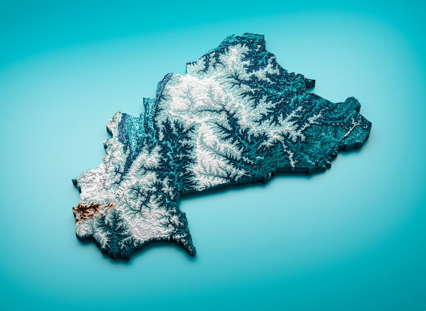 地形布基纳法索地图高度层高程着色光谱阴影浮雕地图3d插图图片下载