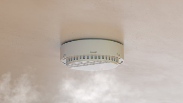 公寓屋顶安装烟雾探测器。三维渲染图片下载