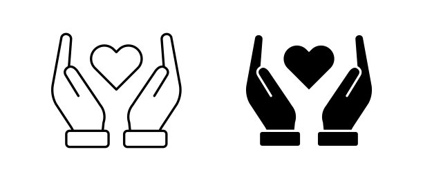 心在手中矢量图标。轮廓符号双手捧心。医疗、医学插图图片下载