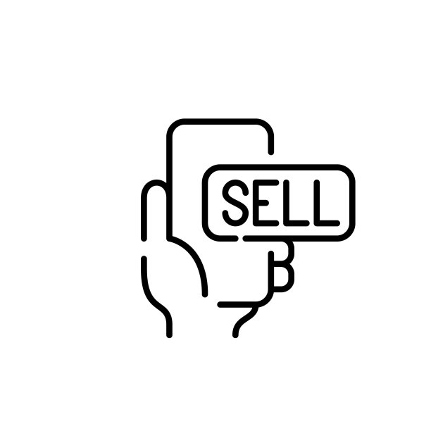 手持智能手机与出售按钮。像素完美，可编辑的笔画线图标图片下载