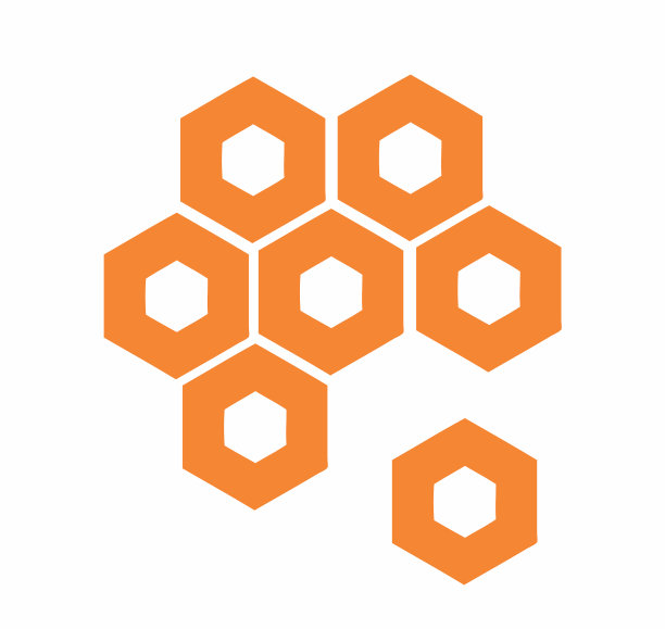 橙色蜂巢蜂巢形状图案标志和蜜蜂图片下载