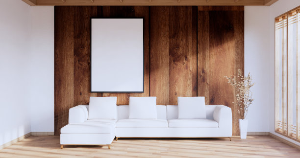 禅房室内设计，装饰日式风格。三维渲染图片下载