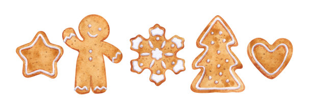一套水彩圣诞姜饼。图片下载