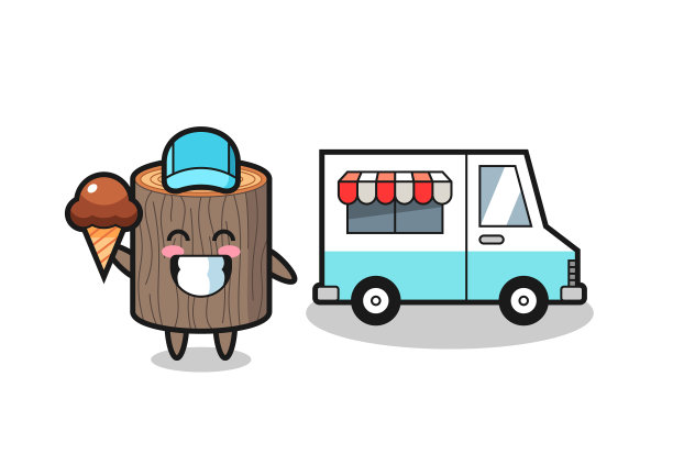吉祥物卡通树桩与冰淇淋车图片下载