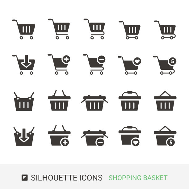 EC网站图标，购物指南，购物车，购物篮，剪影图标图片下载