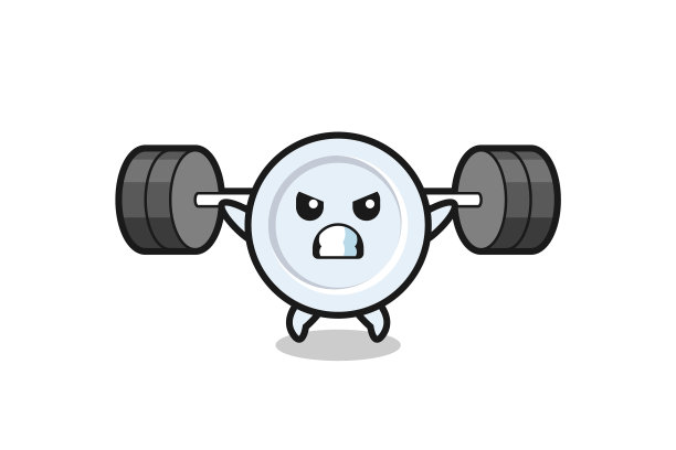 吉祥物卡通板配杠铃图片下载