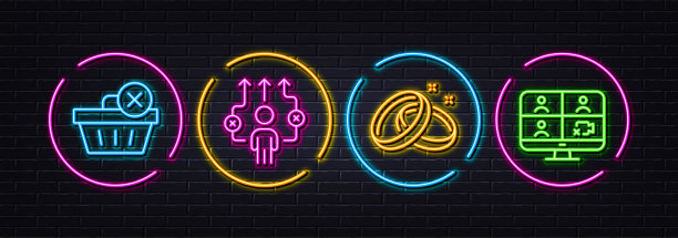 商务方式，结婚戒指和删除购买最小线图标。对于web应用程序，打印矢量图片下载