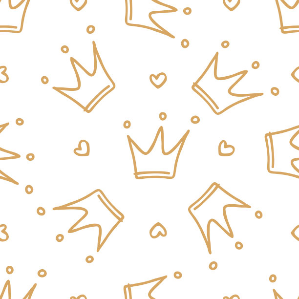 手绘无缝图案与涂鸦冠。可爱的宝宝和小公主设计图片下载
