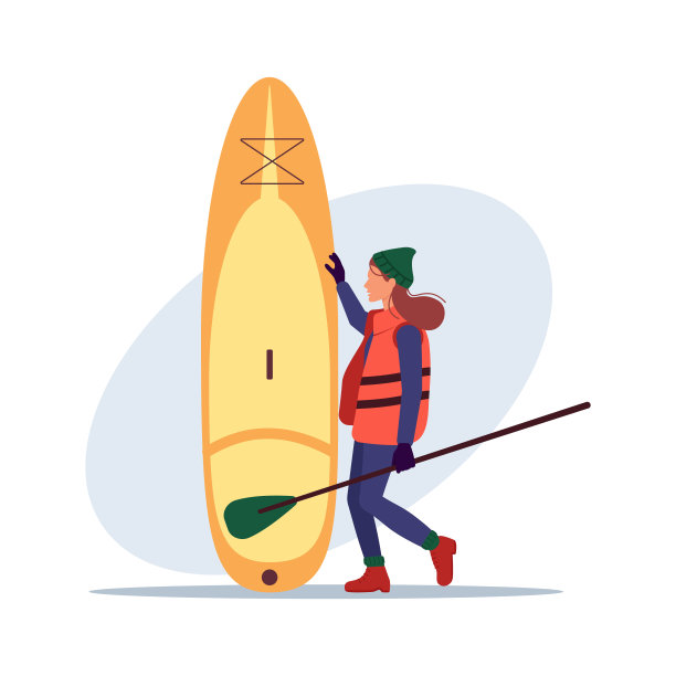 女孩站在桨板旁边图片下载