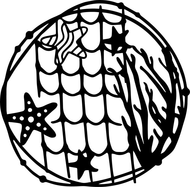 海星矢量剪辑艺术，黑色和白色图片下载