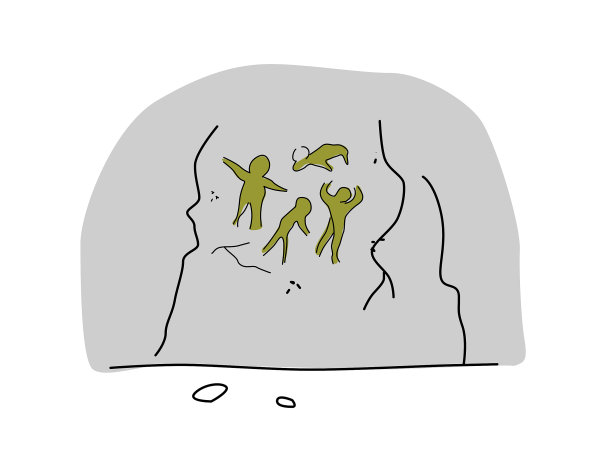 石壁上的史前洞穴壁画。卡通风格矢量插图。图片下载