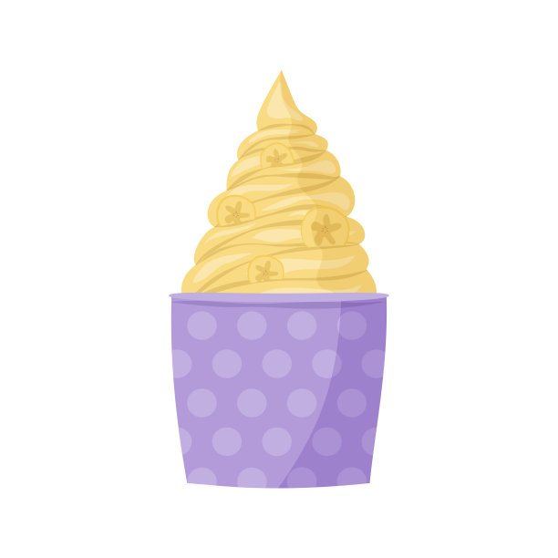香蕉冰淇淋在紫色杯甜食扁平图片下载