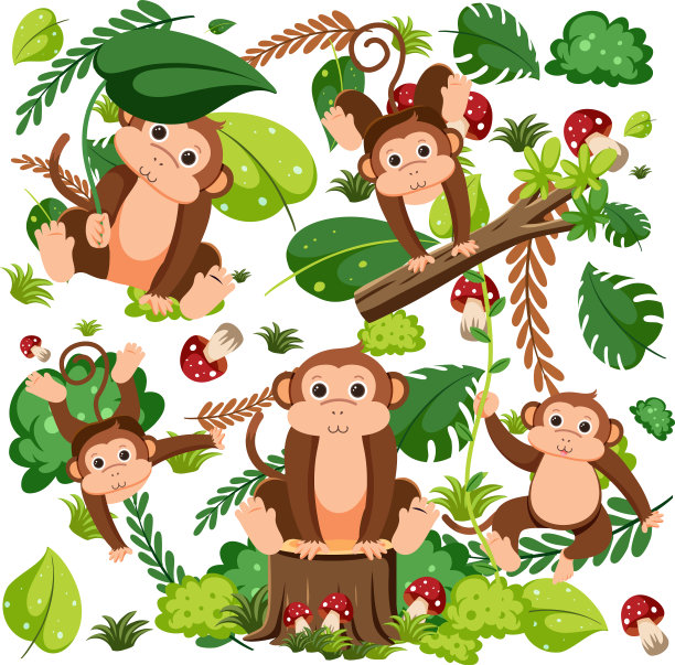 可爱的猴子无缝图案图片下载