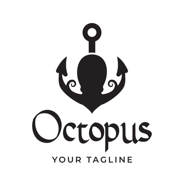 独特的矢量标志结合锚和章鱼，插图，符号，模板图片下载