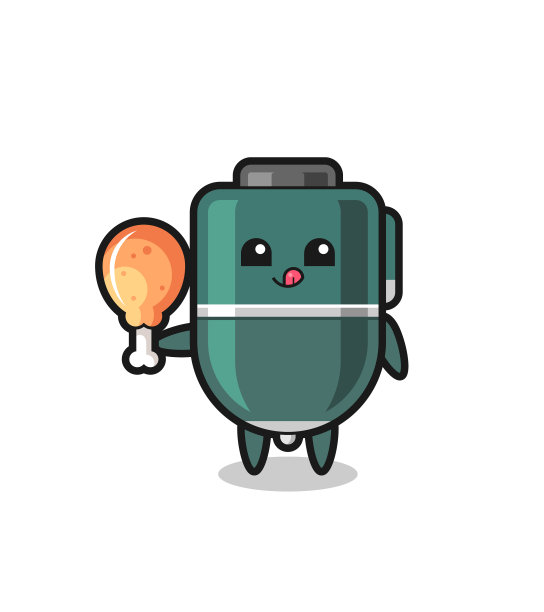 圆珠笔可爱的吉祥物正在吃炸鸡图片下载