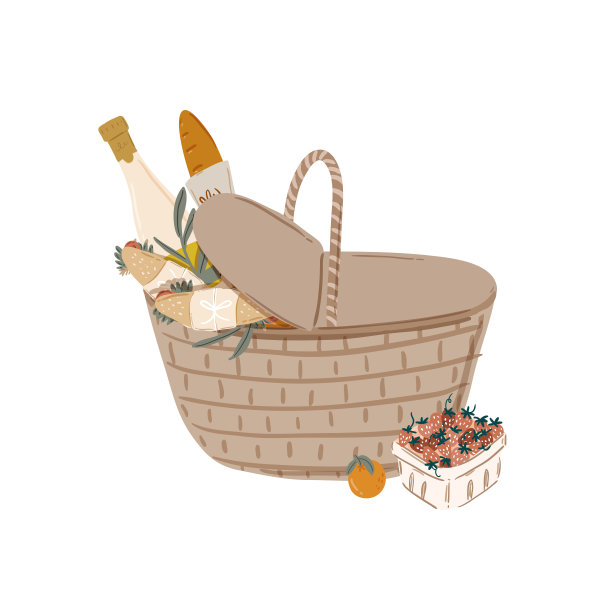 夏季野餐:水果，浆果，蛋糕，热狗，三明治，烧烤架，咖啡，冰淇淋，派。图片下载