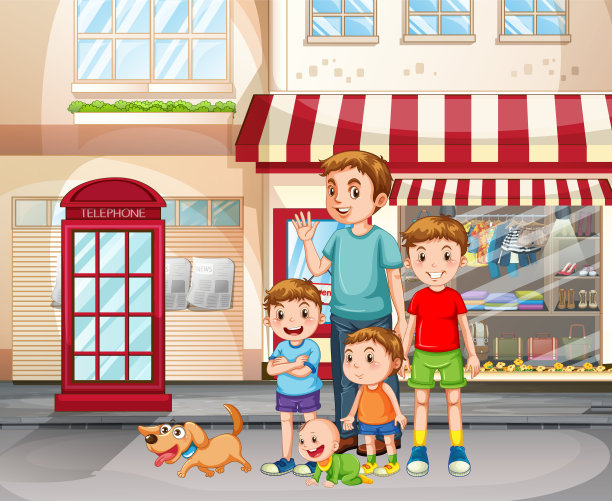 男团站在服装店门口图片下载