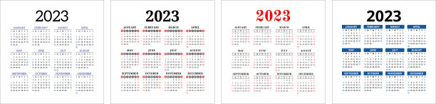 日历模板2023集。彩色英伦方形台历系列图片下载