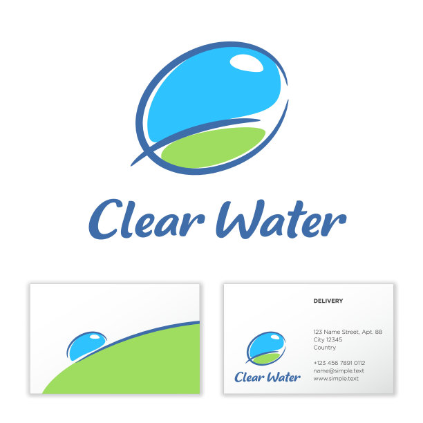 清水的象征。蓝色的水滴，露水的水滴。健康饮料的标签和包装。的名片。图片下载