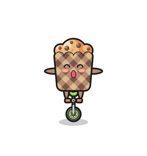 可爱的松饼角色骑着马戏团的自行车图片下载