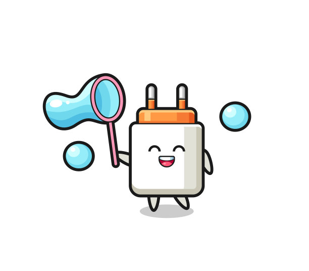 快乐的电源适配器卡通玩肥皂泡图片下载