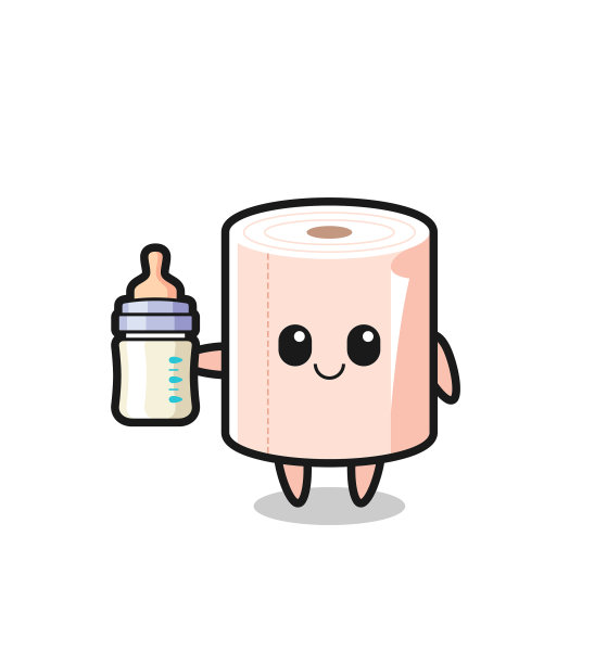 婴儿纸巾卷卡通人物与牛奶图片下载