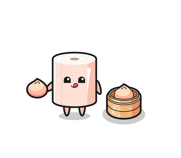 可爱的纸卷人物吃着馒头图片下载