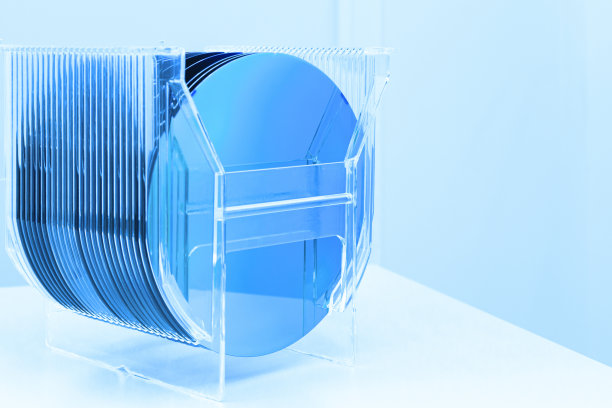 半导体铸造厂洁净室塑料储存盒中的硅片。图片下载