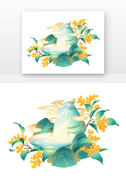 中国风山水秋分微观景物桂花树国潮节气节令图片下载