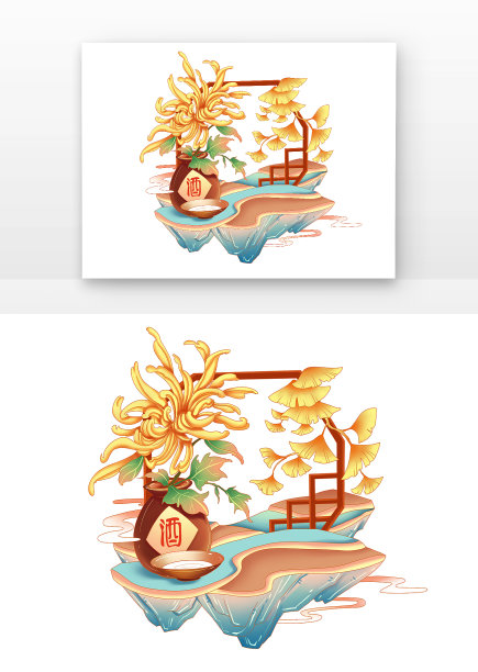 国风节气秋分微观景物组合菊花酒酿银杏叶图片下载