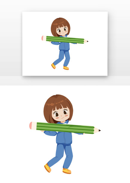 孩子穿校服抱着铅笔图片下载