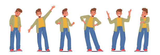 一组不同的小孩情绪少年面部表情图片下载