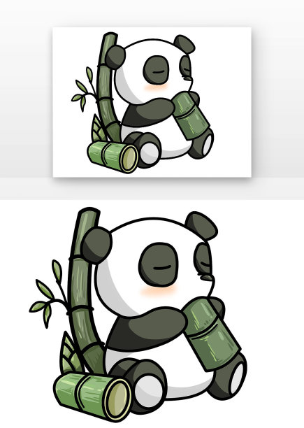 卡通熊猫拿着竹子喝水图片下载