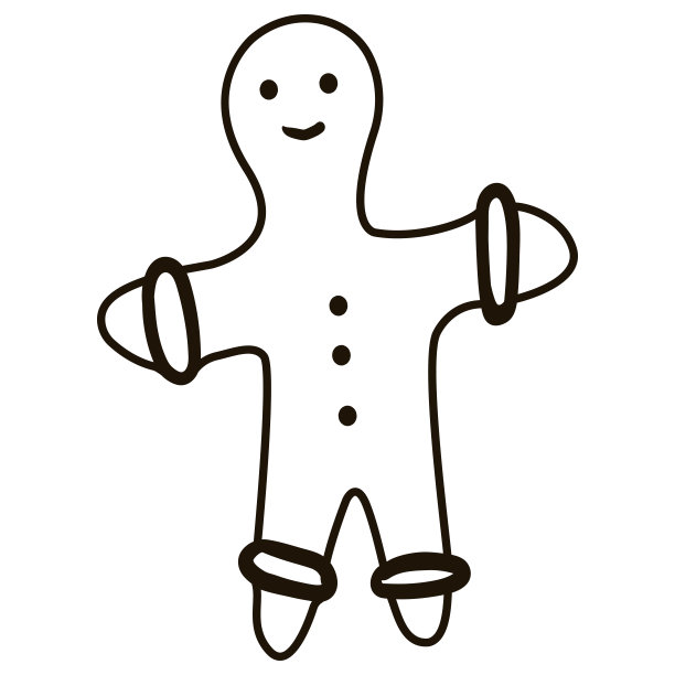 单手绘制的姜饼人。涂鸦矢量插图。孤立在白色背景。图片下载