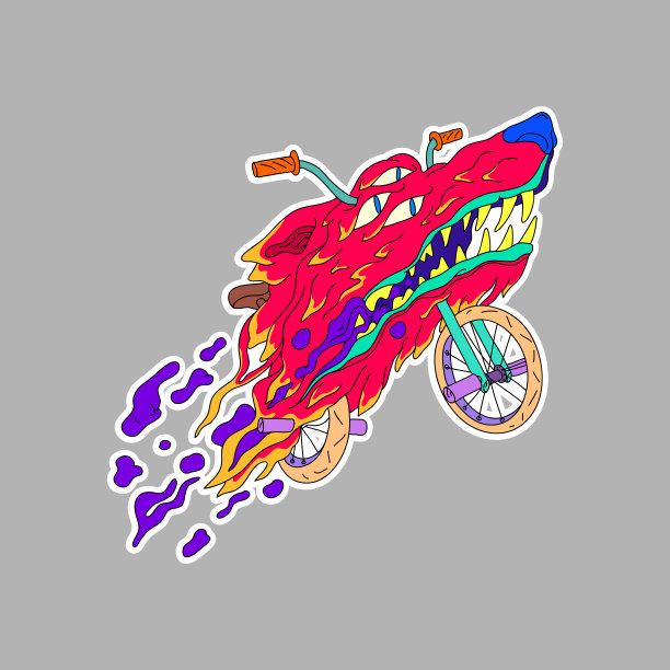 超现实主义的狼头贴纸。幻想的动物的概念。漫画艺术矢量插图。图片下载