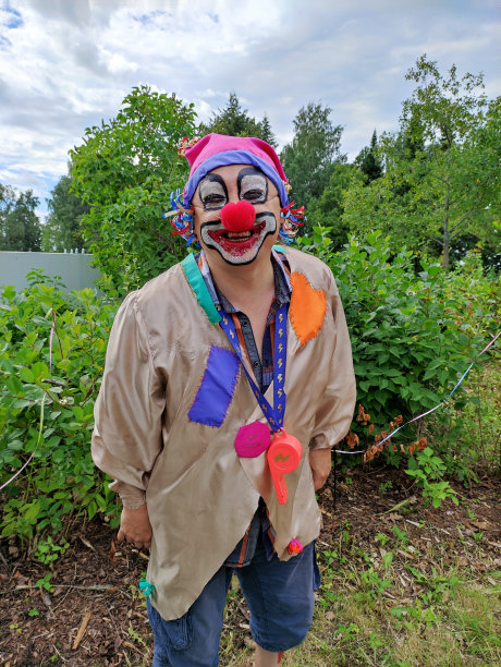 一个男性小丑的画像，画着脸和小丑的鼻子。图片下载