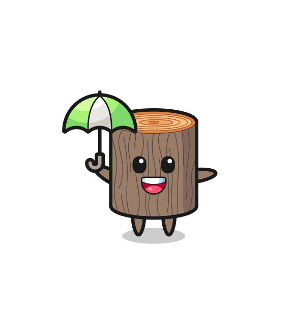 可爱的树桩撑着伞图片下载