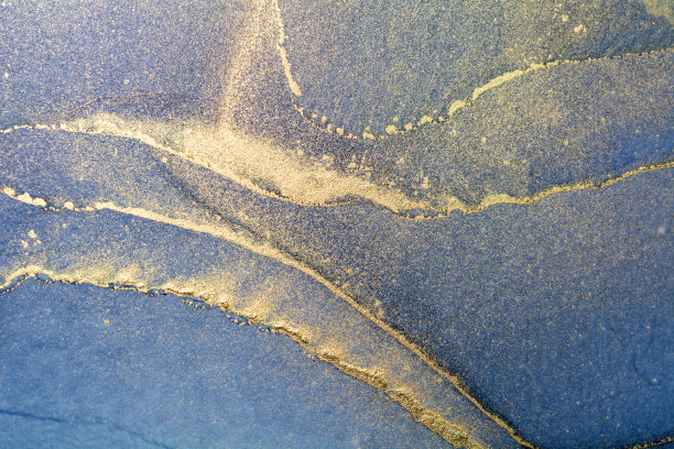 蓝色和金色酒精油墨技术蓝色和金色。豪华抽象流体艺术绘画背景。图片下载